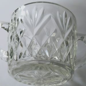 Vintage clear cut glass double handled sugar bowl